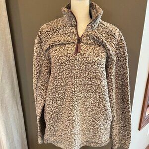 Alpine Sherpa Jacket, Light tan & Brown with 1/4 zip at chest, Size Large